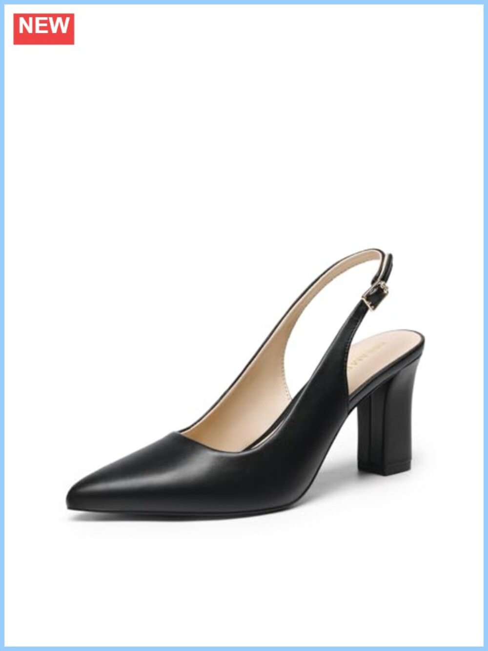 Slingback Block Heel Pumps with Chunky Heel Pointed Toe Faux Leather Office